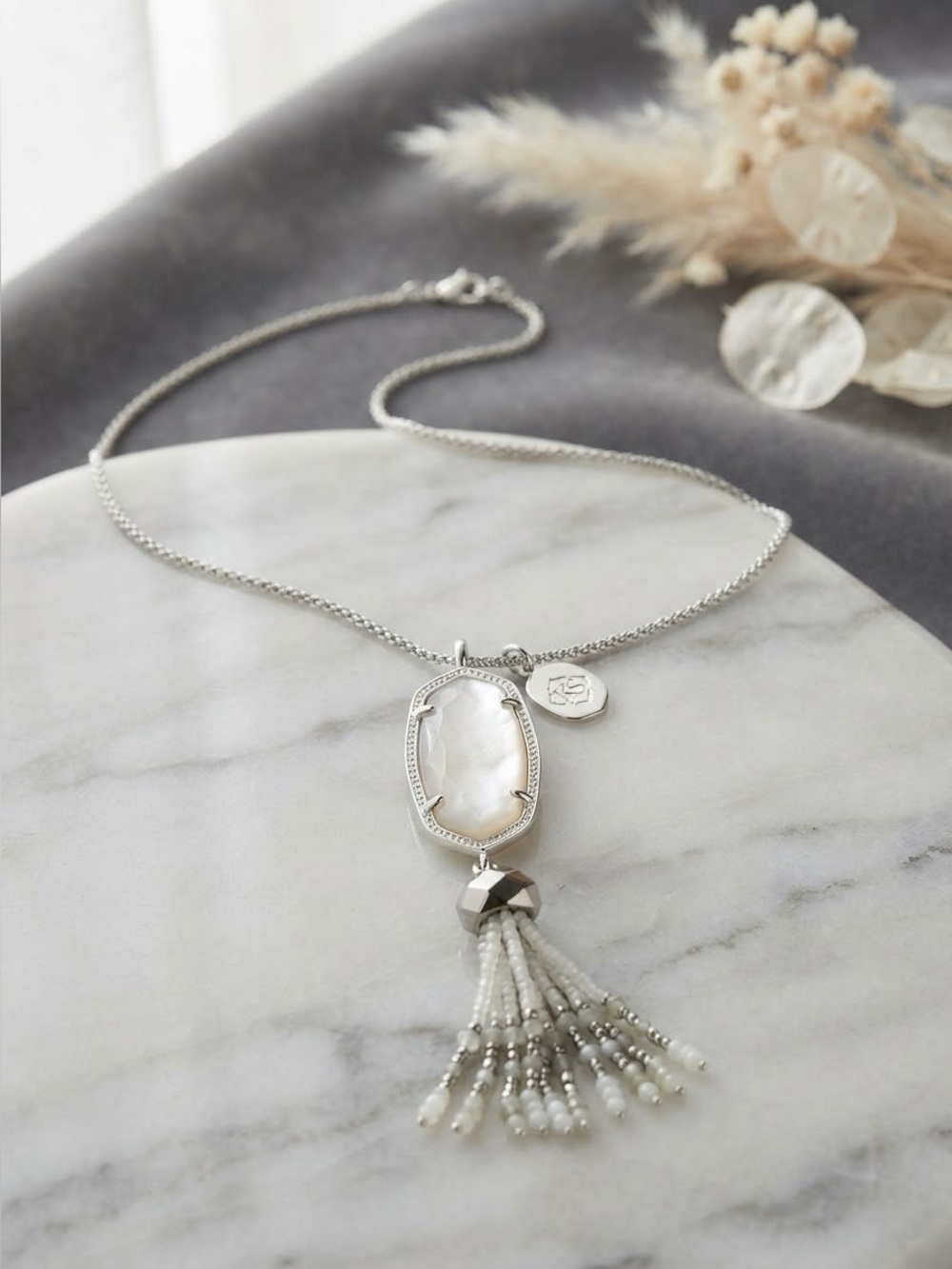 Kendra Scott Eva Silver Necklace with Crystal and Tassel